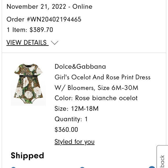 Dolce&GabbanaGirl's Ocelot And Rose Print Dress W/ Bloomers, Size 12-18 Months - Picture 5 of 5